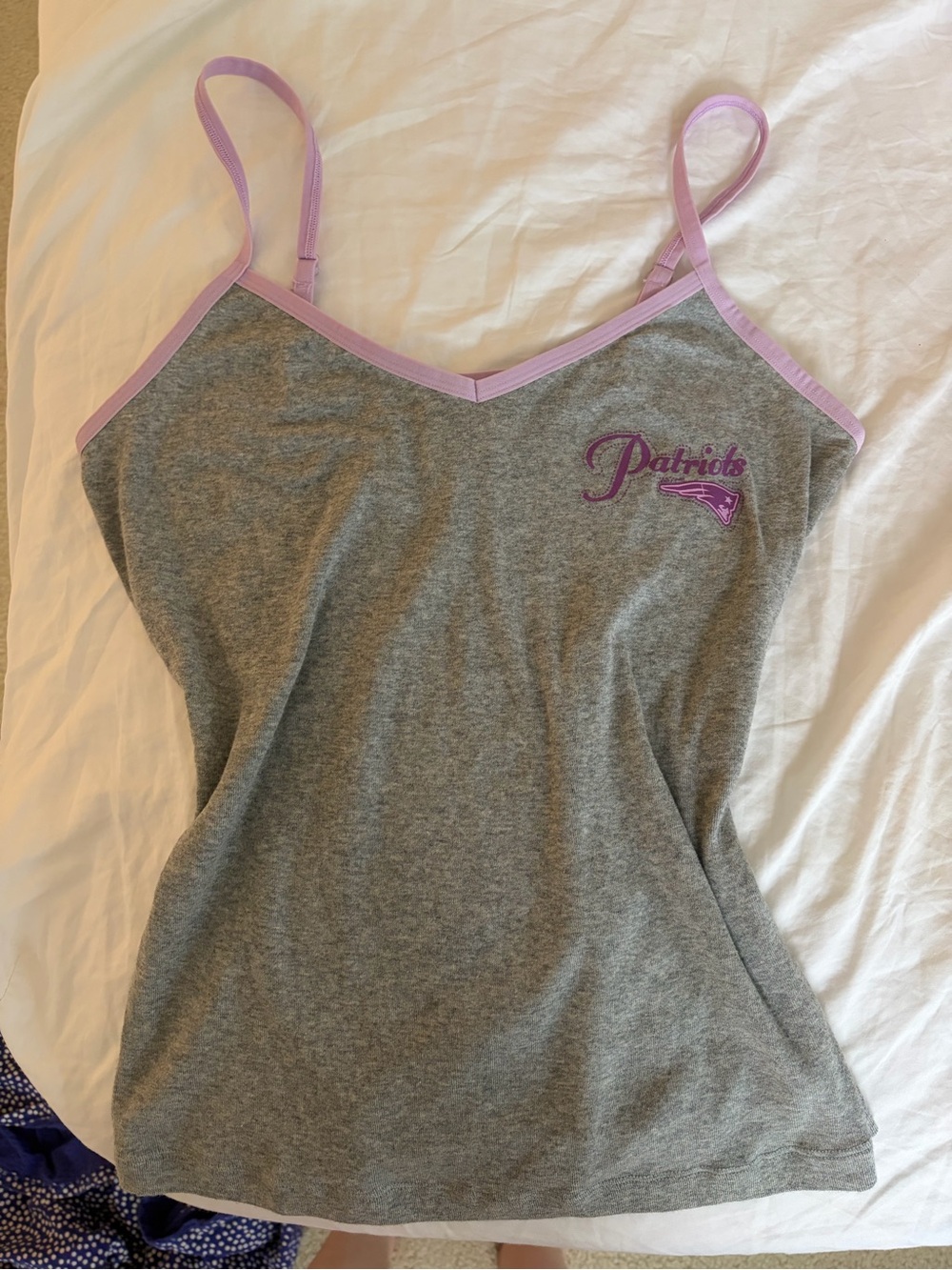 Patriots NFL Grey Tank Top with Lilac Trim